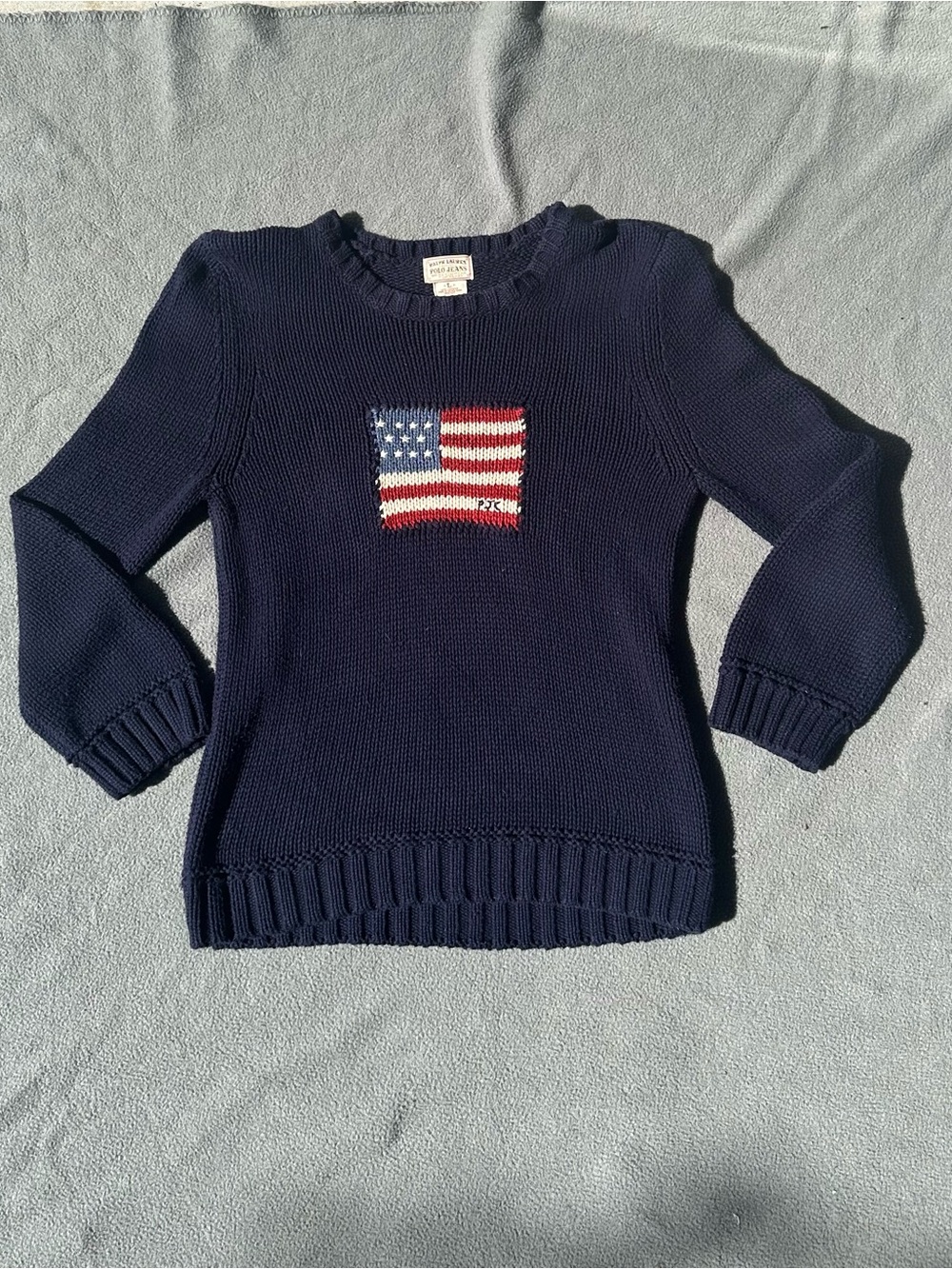 Polo by Ralph Lauren Navy Crewneck Sweater with Flag Patch